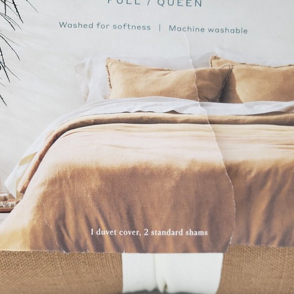 Casaluna Bedding Casaluna Heavyweight Linen Blend Duvet Cover 2 Shams Fullqueen Warm Brown